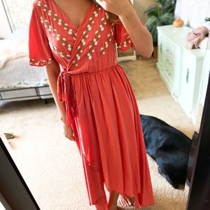 Coral hi-low wrap dress size small